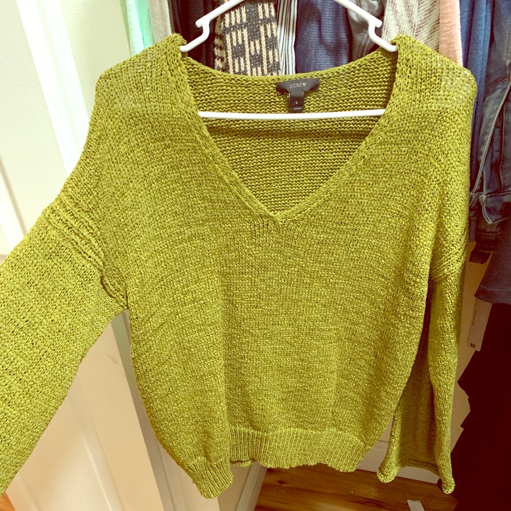 J. Crew green crop sweater with bell sleeves